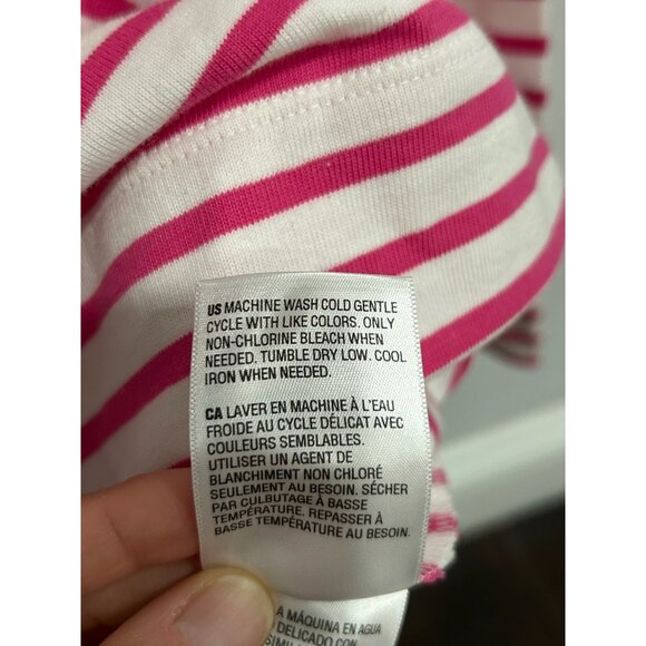 On 34th Striped 3/4 Sleeve Boat Neck Top Pink White Sz XS Cotton Essentials - Picture 9 of 11